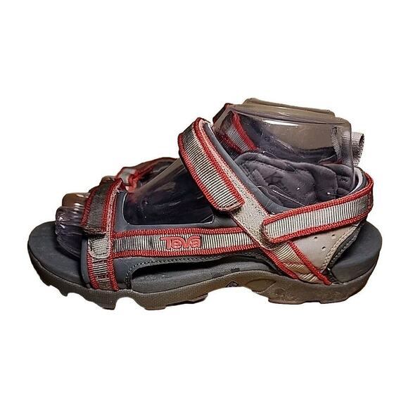Teva Sandals Womens 7 Tanza Sports Strappy Hiking 1093489Y Grey Red Fabric Flats - Picture 3 of 7